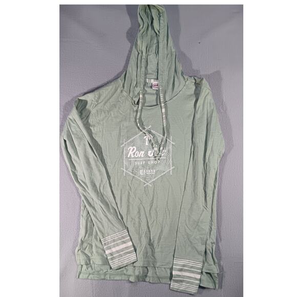 Ron Jon Surf Shop Hoodie Small Green Striped Sleeve Surf Logo Pullover Beachwear - Picture 1 of 5